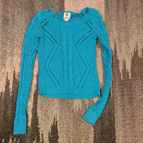 AEO Open Cable Knit Aquamarine Sweater - Picture 4 of 8